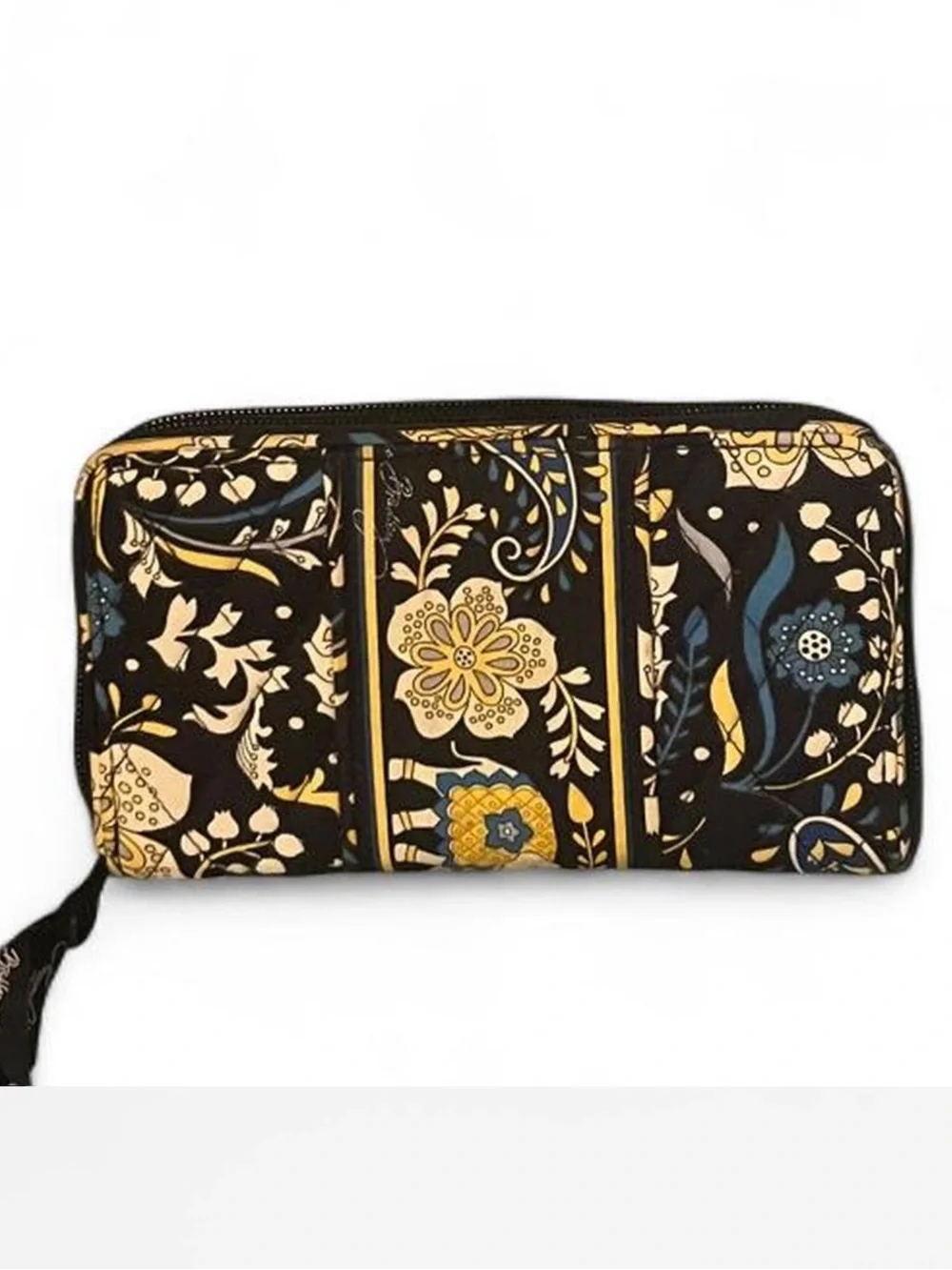 Vera Bradley Black, Yellow & Blue large Quilted Zip Wallet